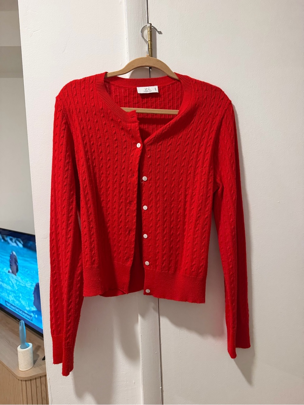 Women's Bright Red Cable Knit Button-Front Cardigan